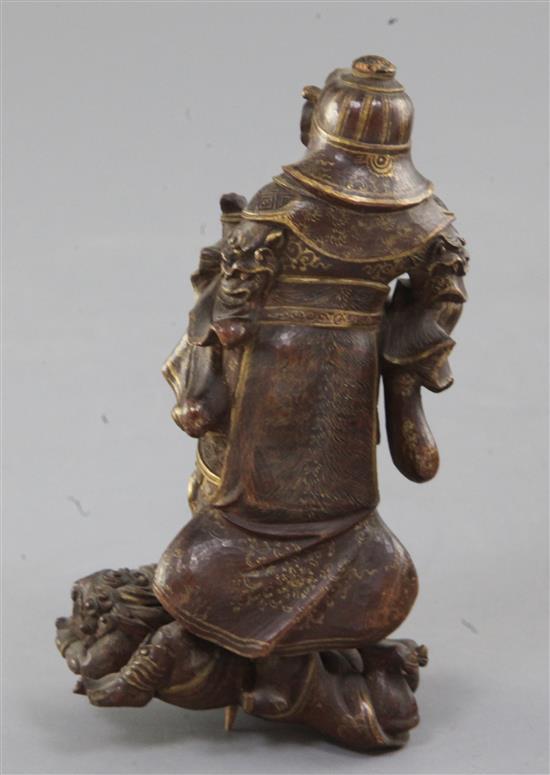 A Japanese lacquer Zushi (portable shrine), 19th century, total height 20.5cm, losses to figure